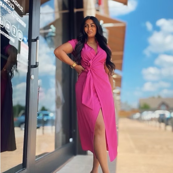 Sunny Day Fuchsia Wrap Dress - Picture 5 of 11